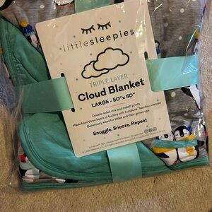 Little Sleepies Cloud Triple Layer Blanket in Gray and Teal Penguin Party